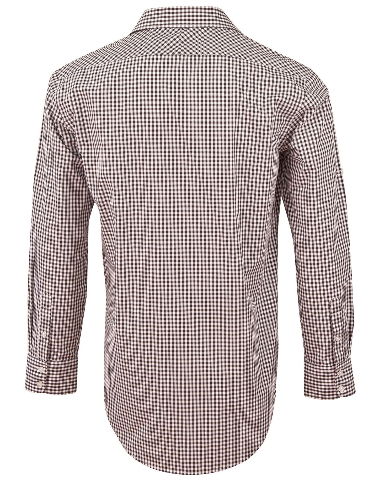 Benchmark M7330L Mens Gingham Check Long Sleeve Shirt With Roll-Up Tab Sleeve