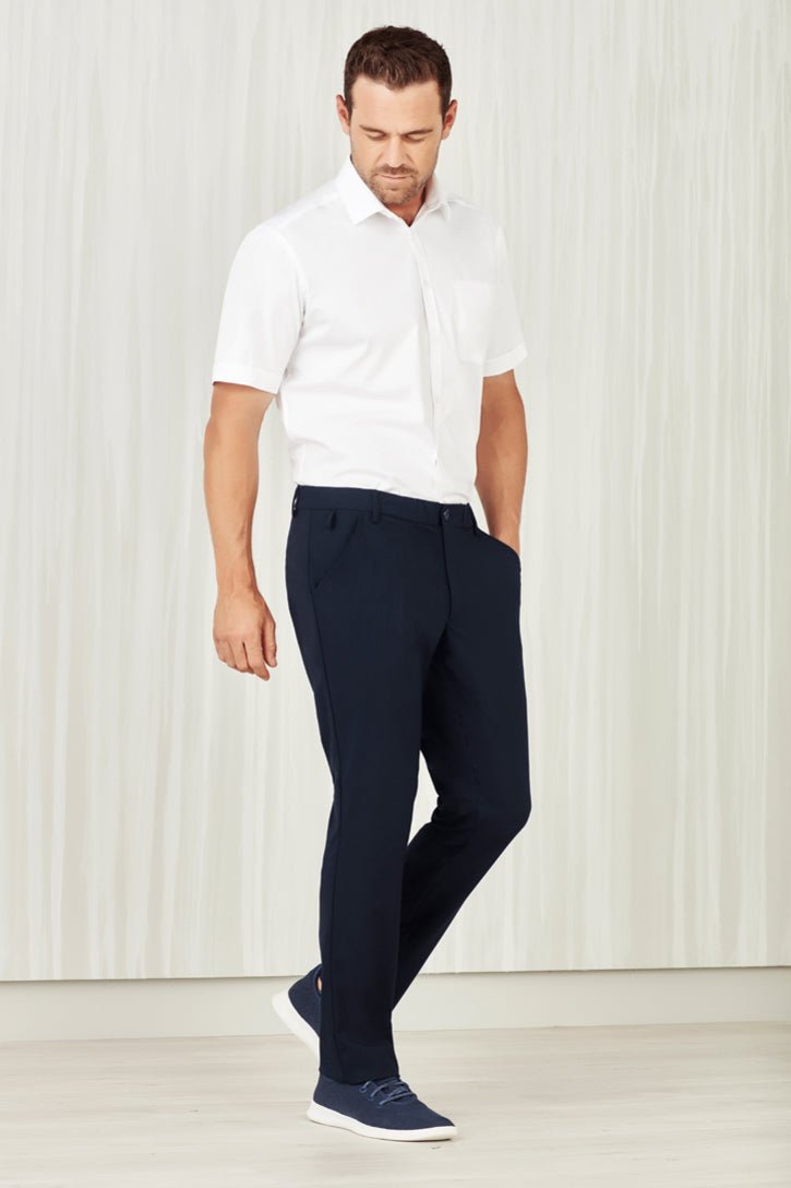 BIZ CARE MENS COMFORT WAIST FLAT FRONT PANT CL958ML - Icon Tshirts