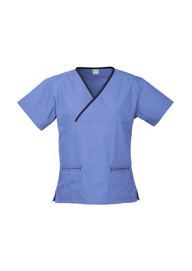 Biz care Womens Contrast Crossover Scrub Top H10722 - Icon Tshirts
