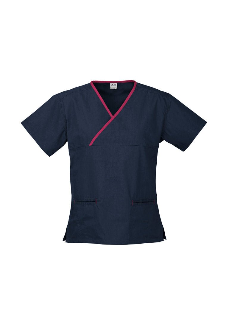 Biz care Womens Contrast Crossover Scrub Top H10722 - Icon Tshirts