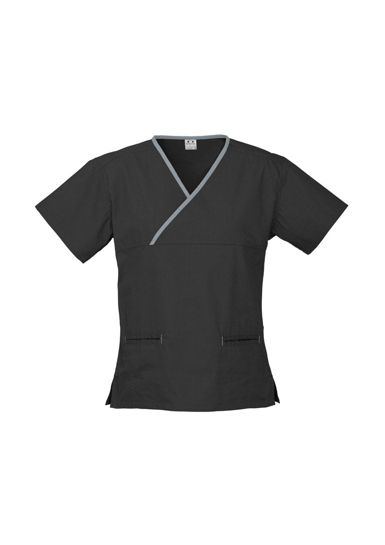 Biz care Womens Contrast Crossover Scrub Top H10722 - Icon Tshirts