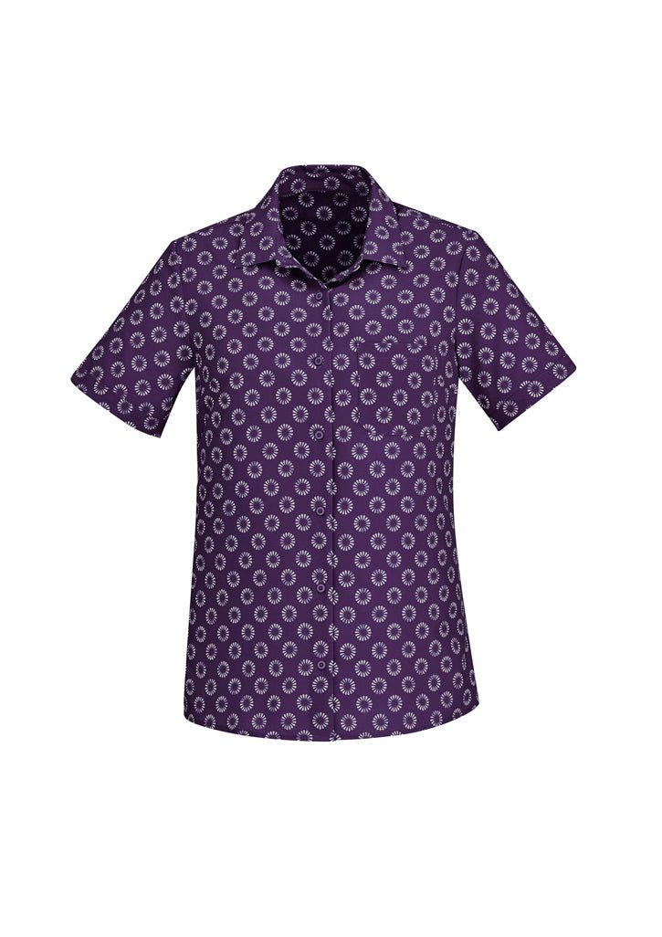 BIZ CARE WOMENS FLORENCE DAISY PRINT SHORT SLEEVE SHIRT CS948LS - Icon Tshirts