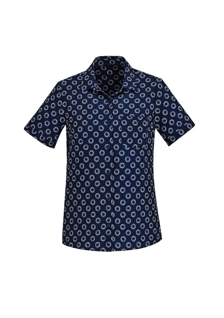 BIZ CARE WOMENS FLORENCE DAISY PRINT SHORT SLEEVE SHIRT CS948LS - Icon Tshirts