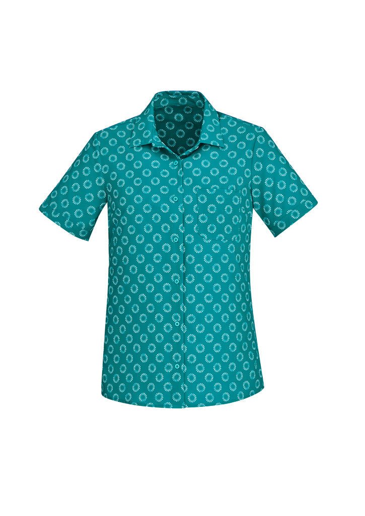 BIZ CARE WOMENS FLORENCE DAISY PRINT SHORT SLEEVE SHIRT CS948LS - Icon Tshirts