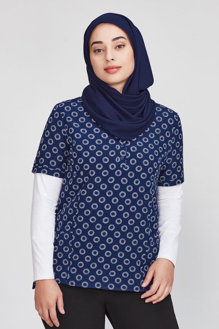BIZ CARE WOMENS FLORENCE DAISY PRINT TUNIC CS950LS - Icon Tshirts