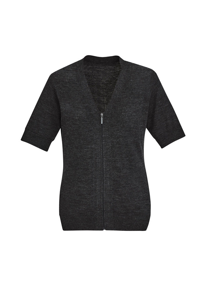 BIZ CARE WOMENS ZIP FRONT SHORT SLEEVE KNIT CK962LC - Icon Tshirts