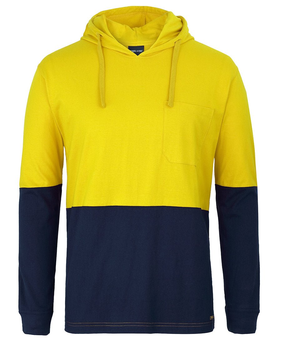 JB's Wear HI VIS L/S COTTON TEE WITH HOOD 6HCTL - Icon Tshirts