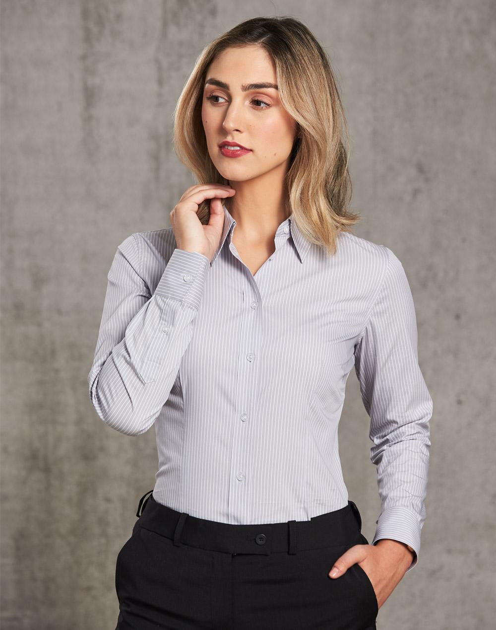 Benchmark M8200L Women's Ticking Stripe Long Sleeve Shirt