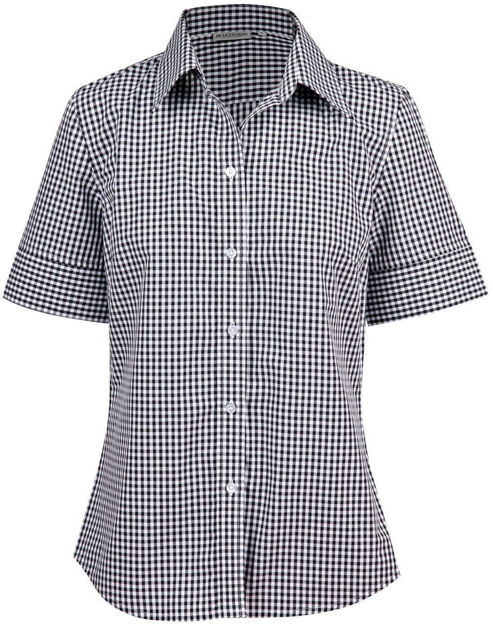 Benchmark M8300S Ladies’ Gingham Check Short Sleeve Shirt