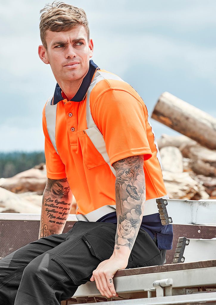 Syzmik Mens Hi Vis Spliced Polo - Short Sleeve Shoulder Taped ZH233 - Icon Tshirts