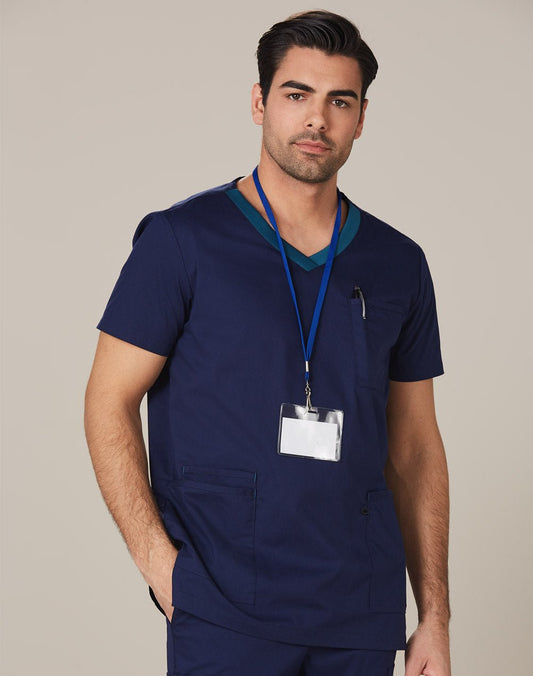 AIW M7650 MENS V-NECK CONTRAST TRIM SCRUB TOP - Icon Tshirts