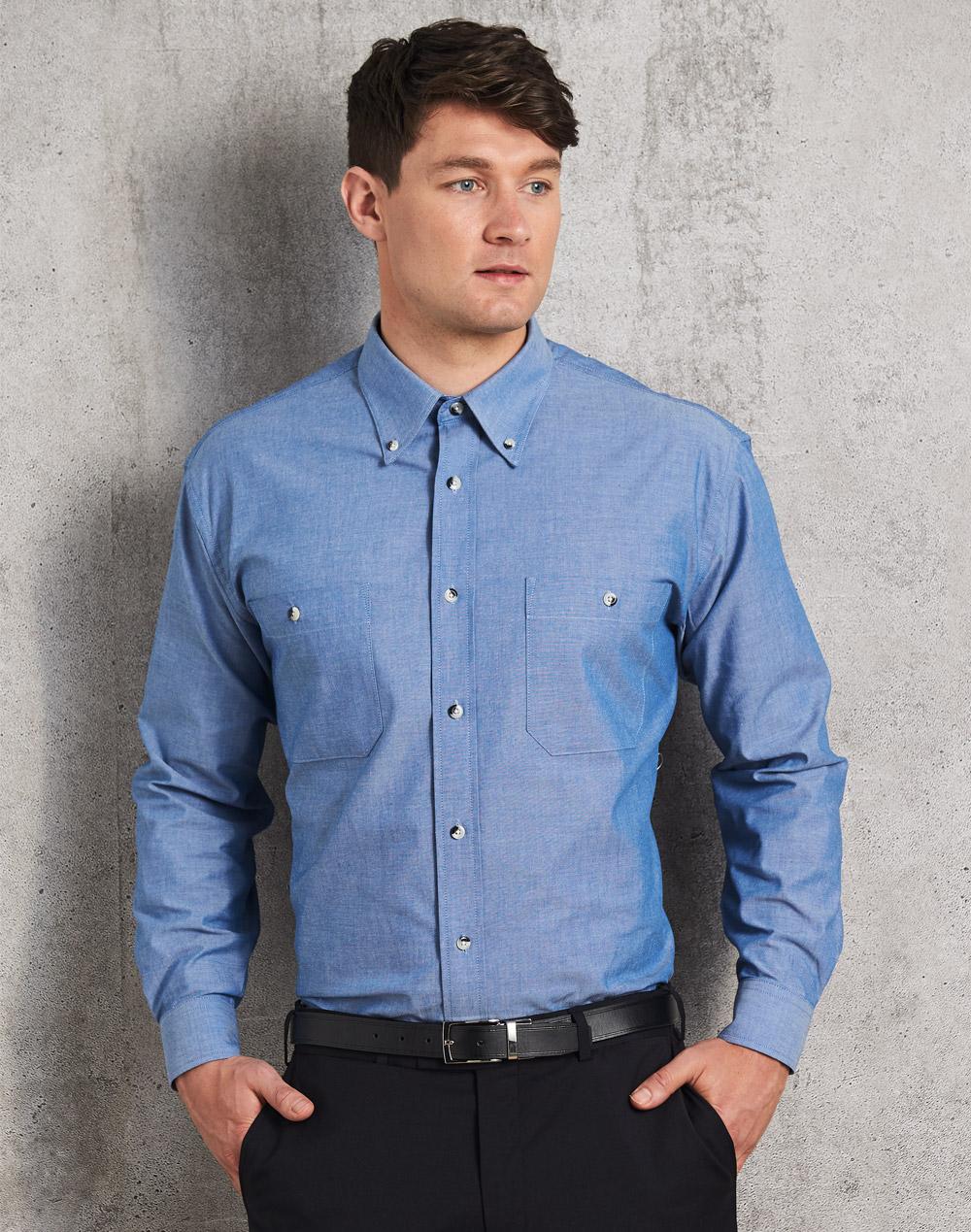 Benchmark BS03L Men's Chambray Long Sleeve - Icon Tshirts