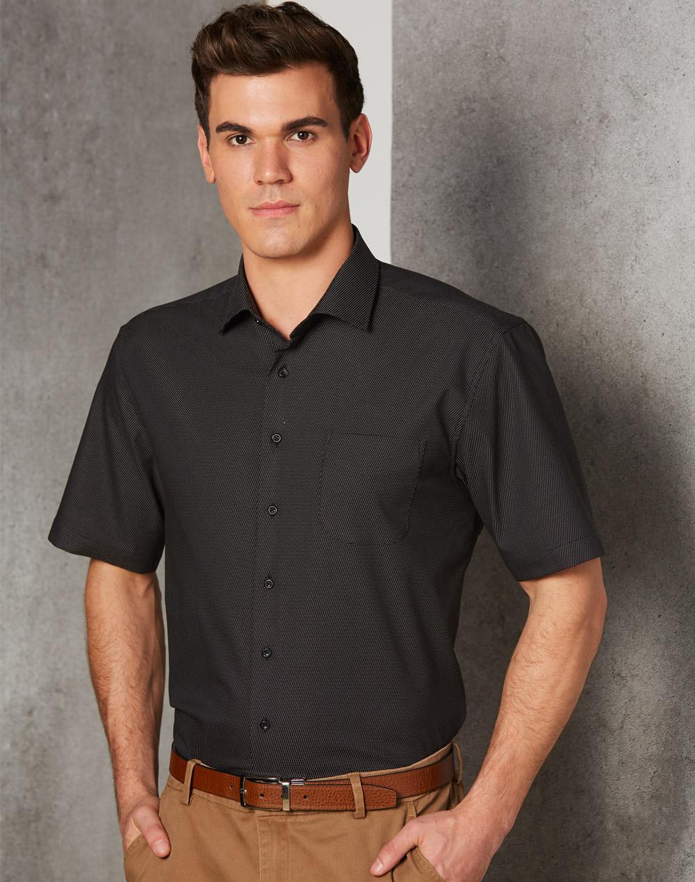 Benchmark M7400S ASCOT MENS SHORT SLEEVE DOT JACQUARD STRETCH SHIRT - Icon Tshirts