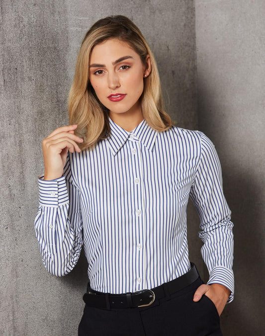 Benchmark M8310L Ladies' Executive Sateen Stripe Long Sleeve Shirt - Icon Tshirts