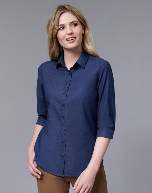 Benchmark M8400Q ASCOT LADIES 3/4 SLEEVE DOT JACQUARD STRETCH SHIRT - Icon Tshirts