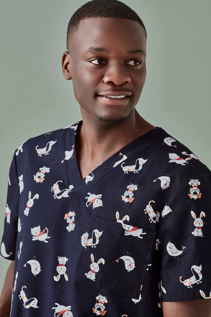 BIZ CARE MENS BEST FRIENDS SCRUB TOP CST147MS - Icon Tshirts