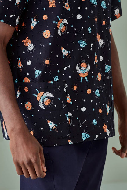 BIZ CARE MENS SPACE PARTY SCRUB TOP CST148MS - Icon Tshirts