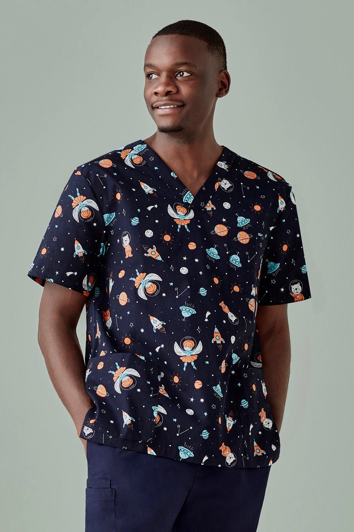 BIZ CARE MENS SPACE PARTY SCRUB TOP CST148MS - Icon Tshirts
