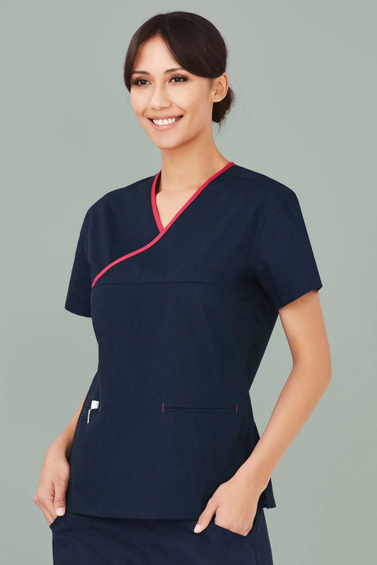 Biz care Womens Contrast Crossover Scrub Top H10722 - Icon Tshirts