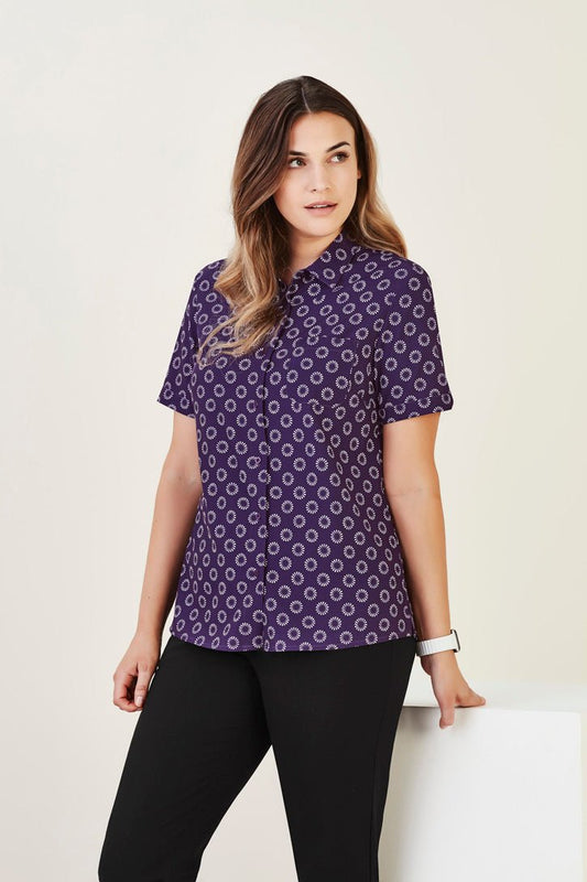 BIZ CARE WOMENS FLORENCE DAISY PRINT SHORT SLEEVE SHIRT CS948LS - Icon Tshirts