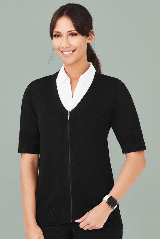 BIZ CARE WOMENS ZIP FRONT SHORT SLEEVE KNIT CK962LC - Icon Tshirts
