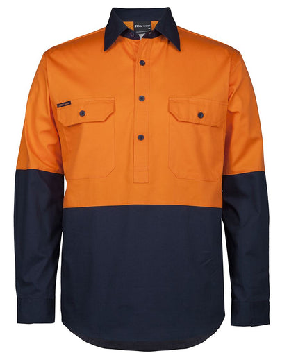 JB's Wear HI VIS CLOSE FRONT L/S 150G WORK SHIRT 6HVCS - Icon Tshirts
