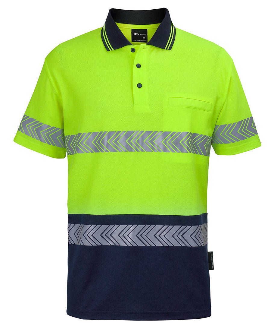 JB's Wear HI VIS (D+N) COTTON BACK S/S SEGMENTED TAPE POLO 6HMSS - Icon Tshirts