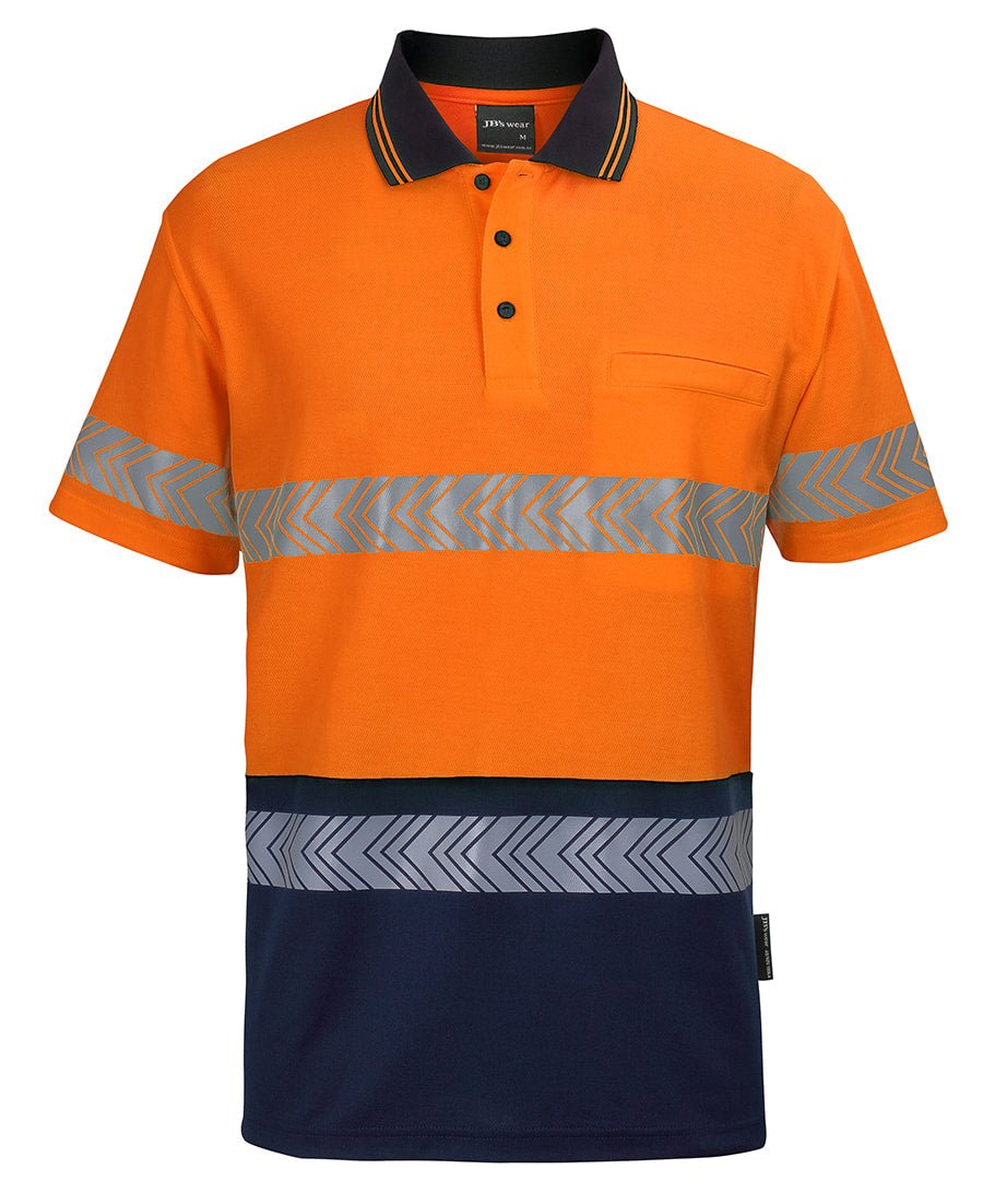 JB's Wear HI VIS (D+N) COTTON BACK S/S SEGMENTED TAPE POLO 6HMSS - Icon Tshirts