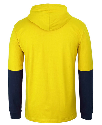 JB's Wear HI VIS L/S COTTON TEE WITH HOOD 6HCTL - Icon Tshirts