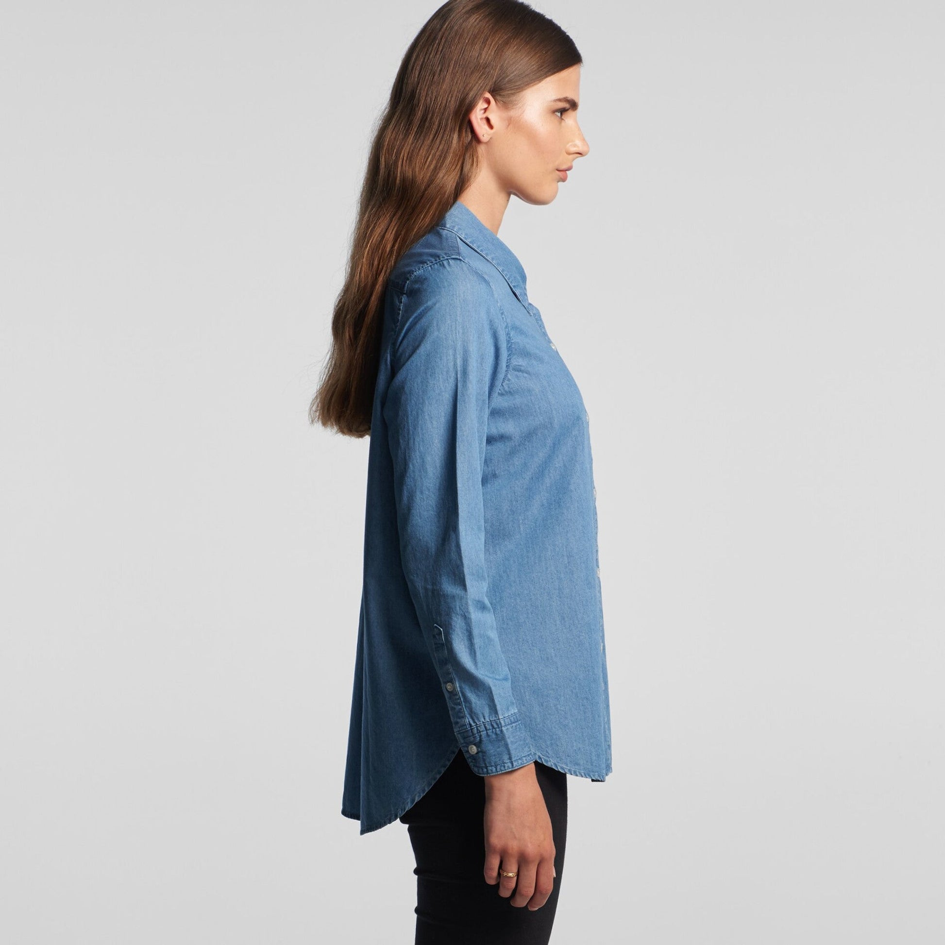 LADIES BLUE DENIM SHIRT - 4042 - Icon Tshirts