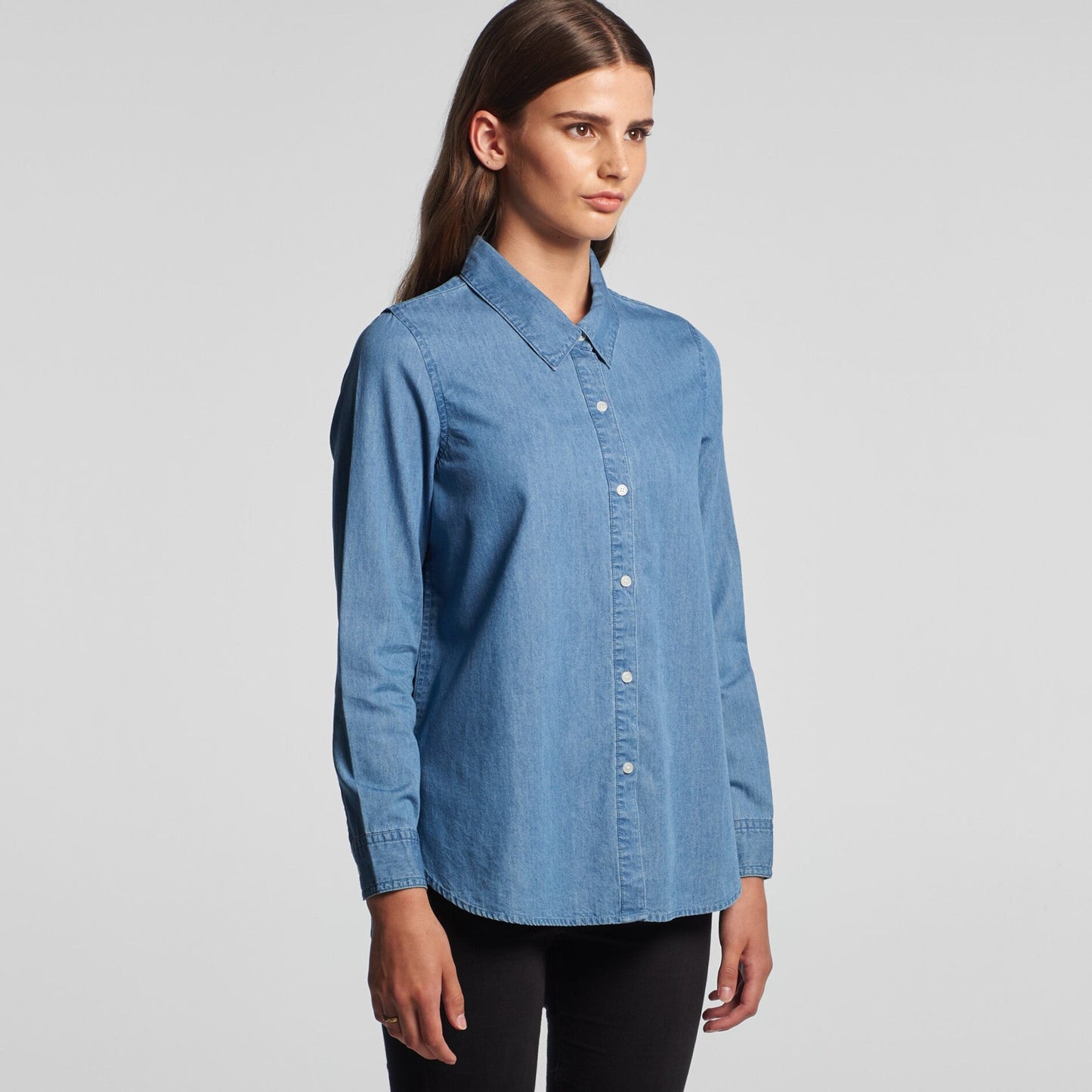 LADIES BLUE DENIM SHIRT - 4042 - Icon Tshirts