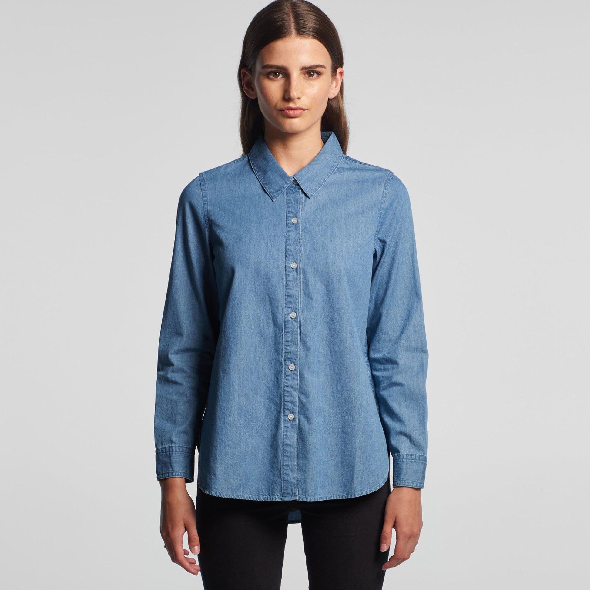 LADIES BLUE DENIM SHIRT - 4042 - Icon Tshirts