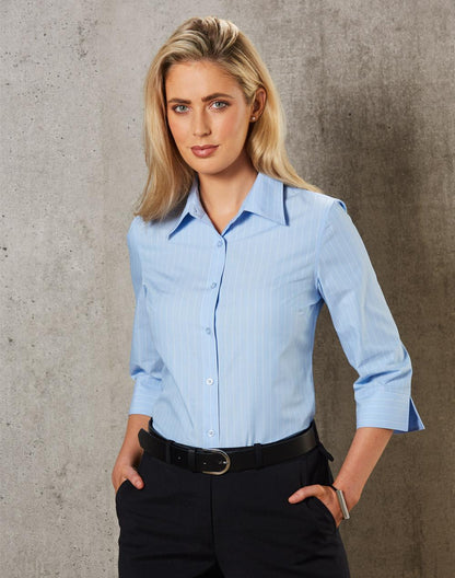 Benchmark M8223 Women's Pin Stripe 3/4 Sleeve Shirt
