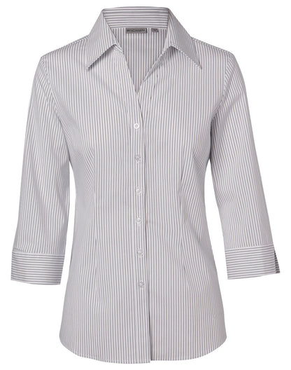 Benchmark M8200Q Women's Ticking Stripe 3/4 Sleeve Shirt