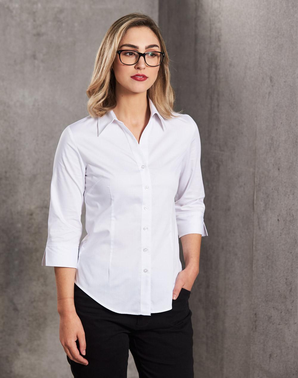 Benchmark M8030Q Women's Fine Twill 3/4 Sleeve Shirt