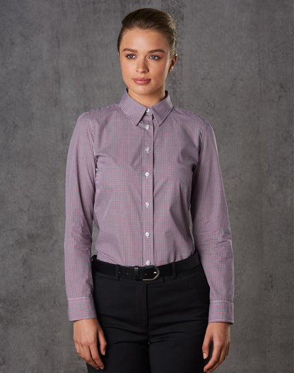 Benchmark M8340L Ladies’ Two Tone Mini Gingham Long Sleeve Shirt