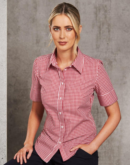 Benchmark M8300S Ladies’ Gingham Check Short Sleeve Shirt