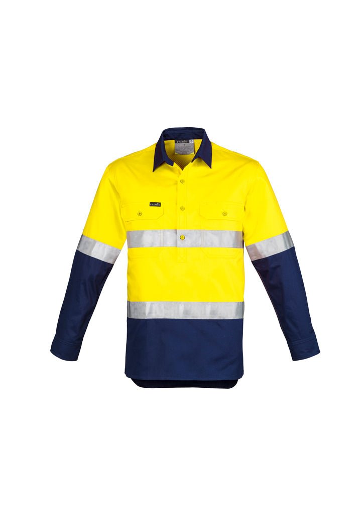 Syzmik Mens Hi Vis Closed Front L/S Shirt - Hoop Taped ZW550 - Icon Tshirts