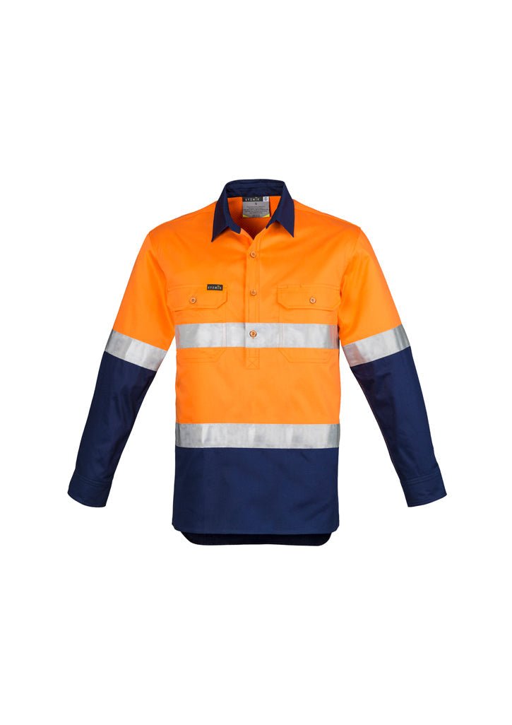 Syzmik Mens Hi Vis Closed Front L/S Shirt - Hoop Taped ZW550 - Icon Tshirts