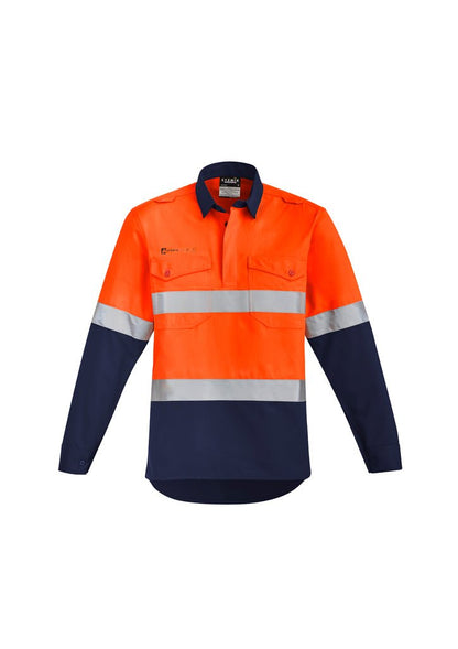 Syzmik Mens Orange Flame HRC 2 Hoop Taped Closed Front Spliced Shirt ZW143 - Icon Tshirts