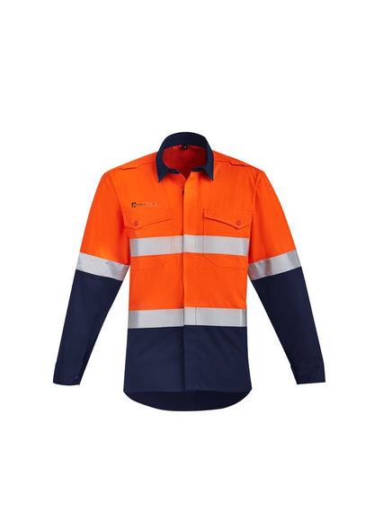 Syzmik Mens Orange Flame HRC 2 Hoop Taped Open Front Spliced Shirt ZW140 - Icon Tshirts